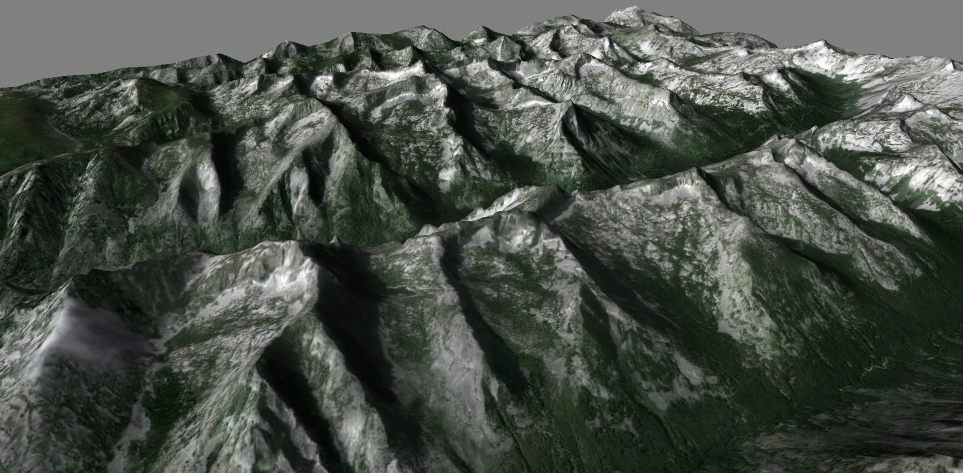 A vast mountain range generated from real-world height data